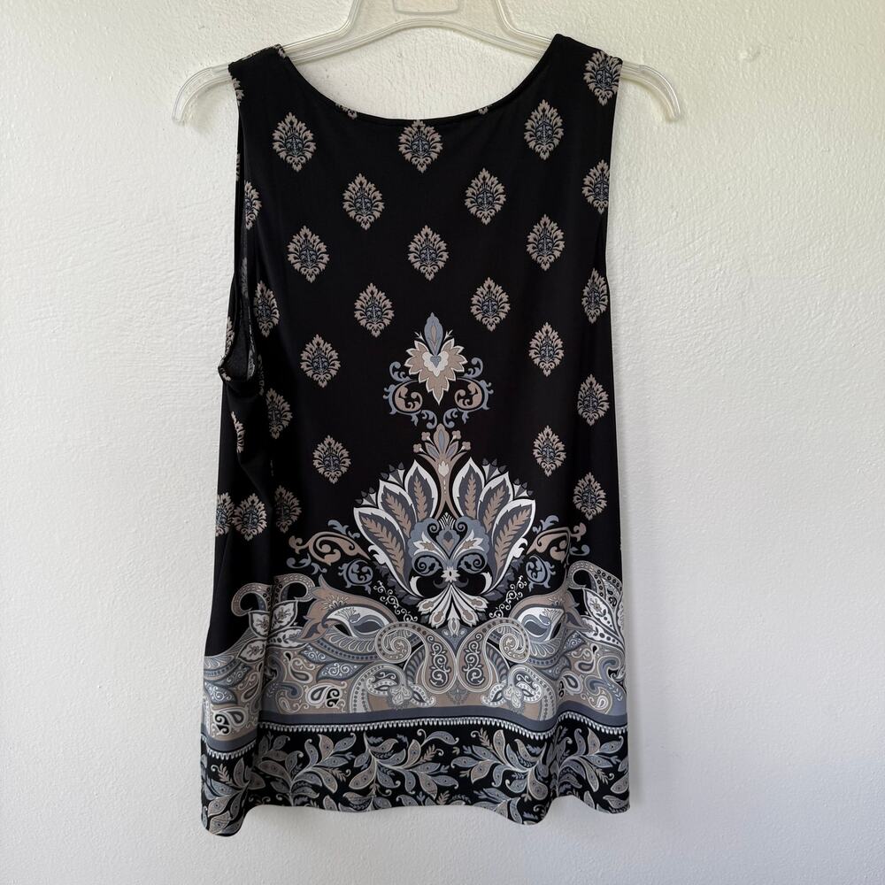 Susan Graver Liquid Knit V-neck tank top black and tan paisley pattern size 2X - Picture 6 of 9